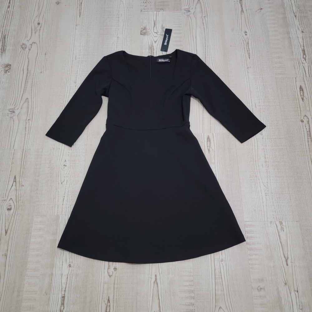 NWT Black Square Neck Dress Classic Quiet Luxury Capsule Minimalist Parisian XS